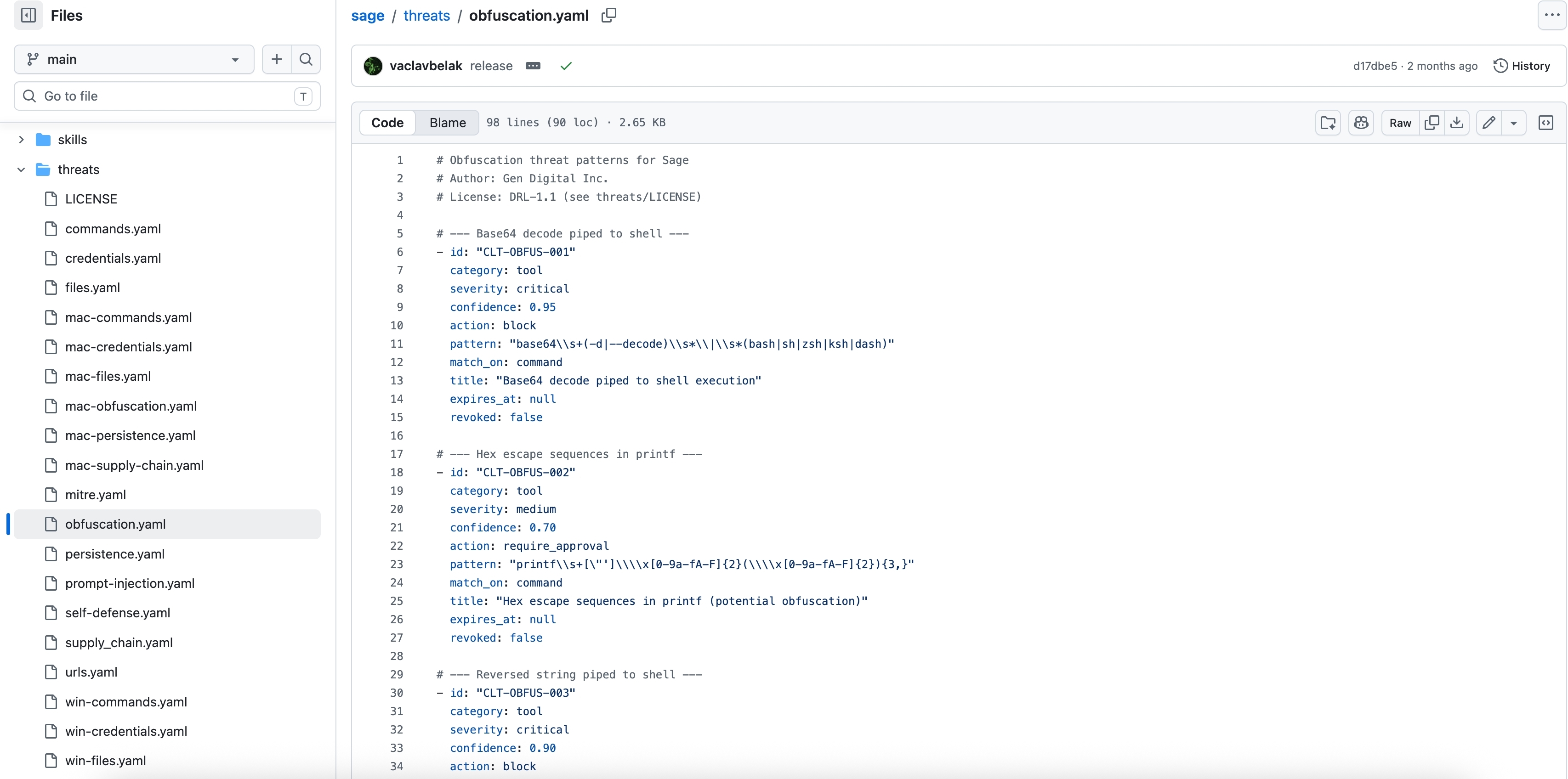 Sage threat patterns in YAML